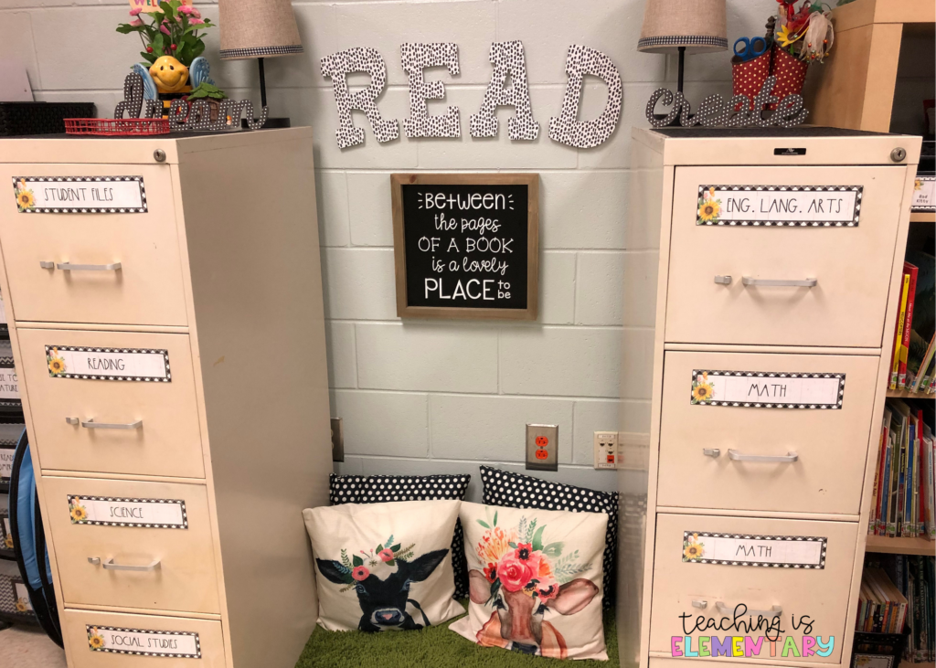 Create flexible seating between file cabinets