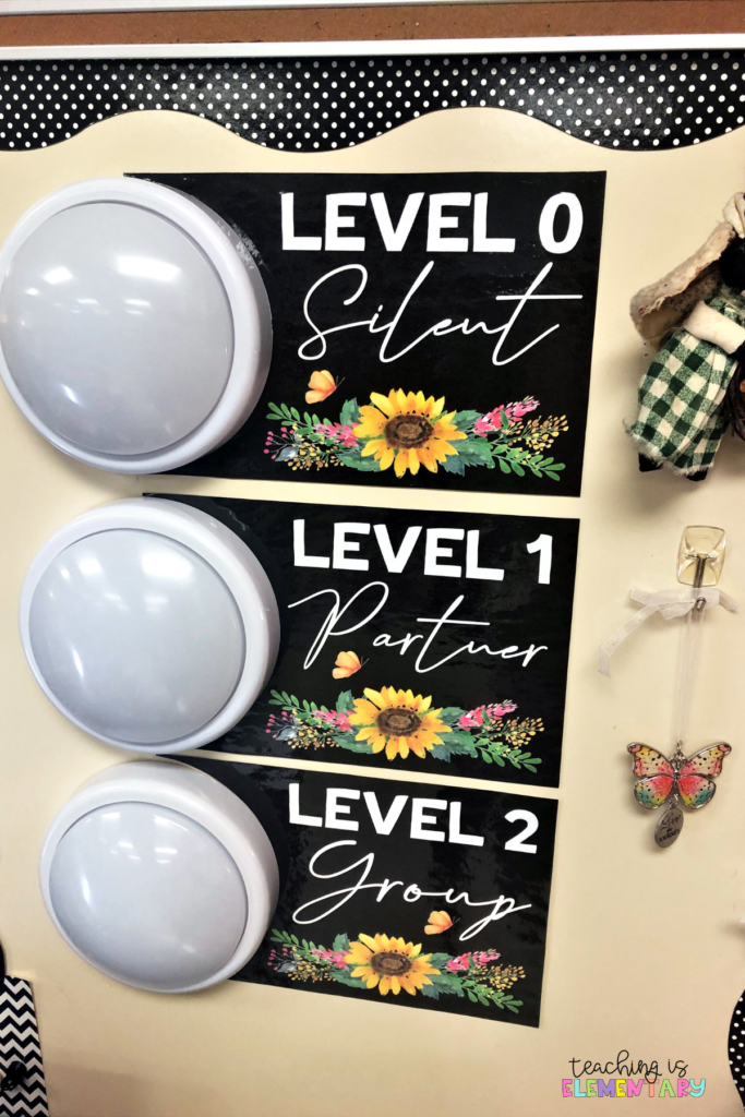 Voice level charts help control classroom noise.